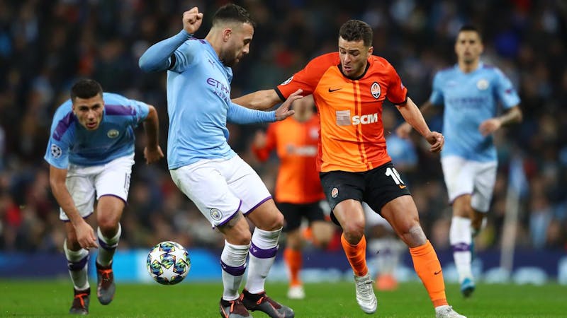 Manchester City players in action at UEFA Champions League tournament against Shakhtar Donesk