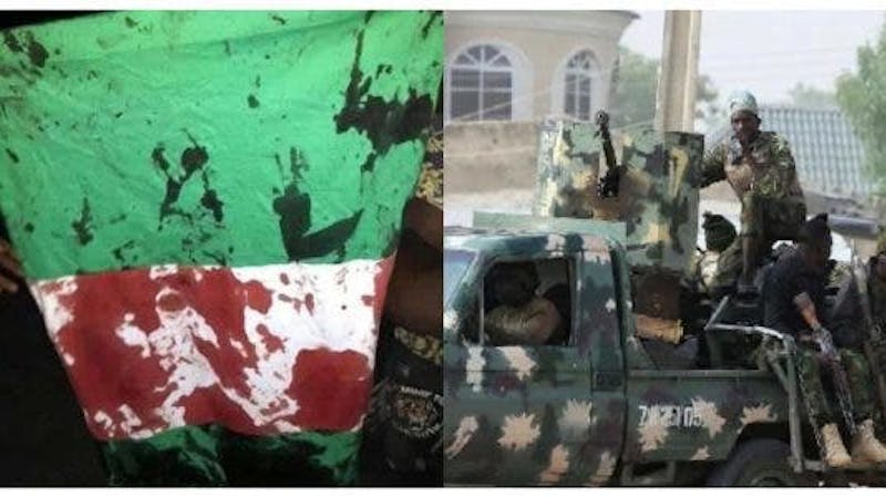 Soldiers shoot at protesters at Lekki toll gate, staining Nigerian flags with blood