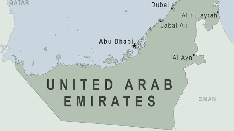 Map showing Abu Dhabi in United Arab Emirates (UAE)