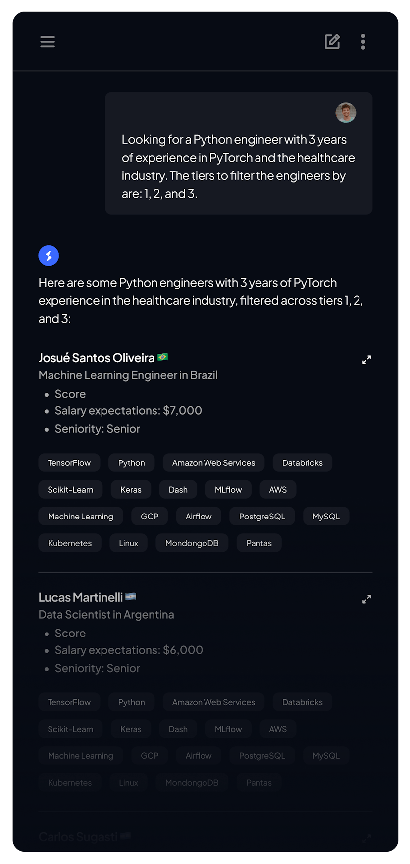 Chat image featuring Clara AI's interface