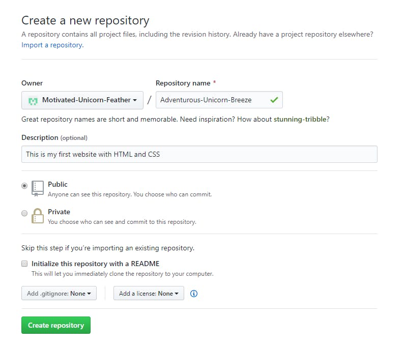 Creating a new repository on GitHub