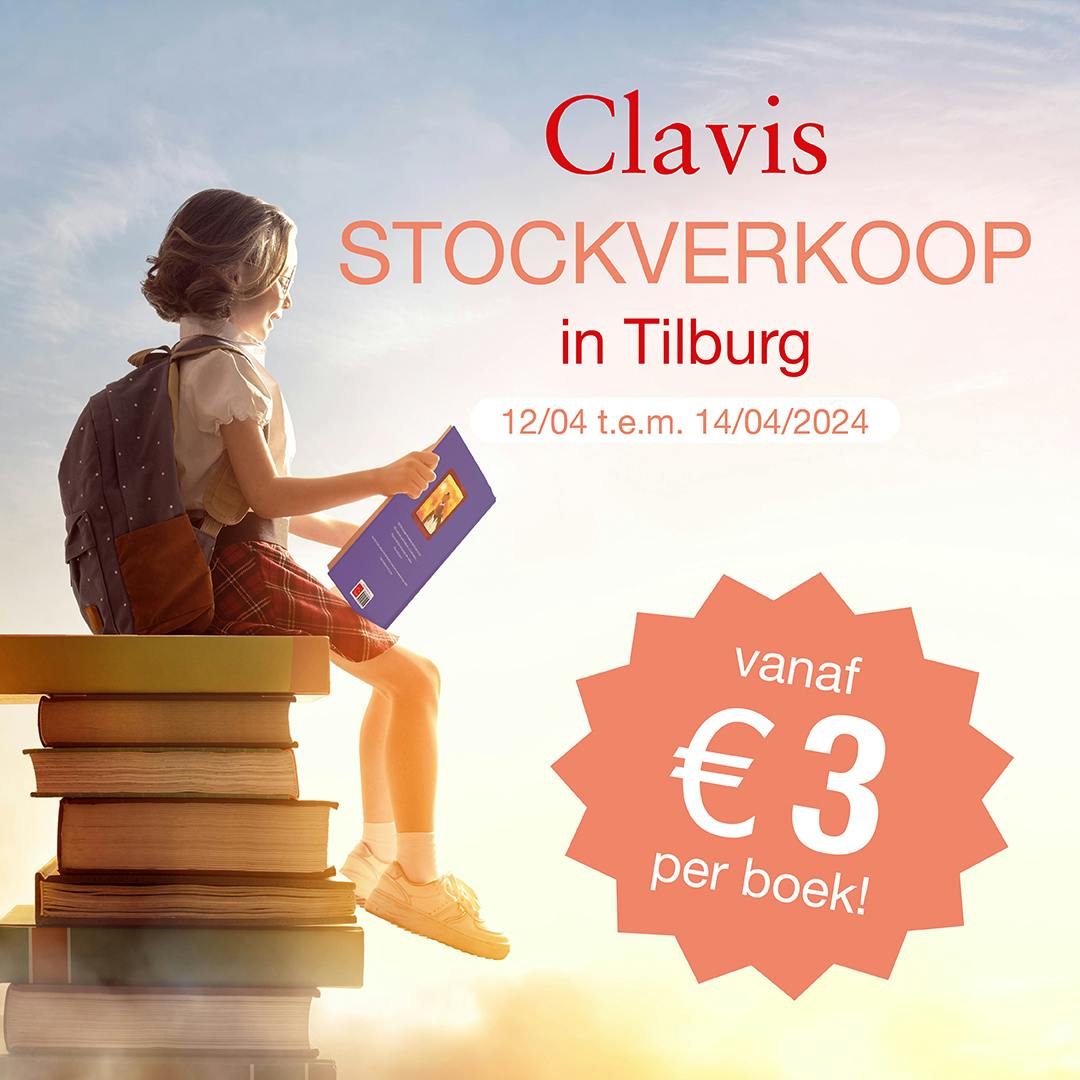 Afbeelding om de stockverkoop van Clavis Uitgeverij aan te kondigen in Tilburg