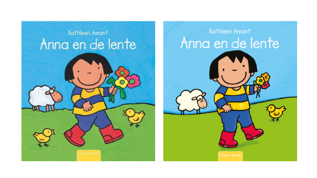 Cover van de oude en nieuwe versie van Anna en de lente. 
Auteur: Kathleen Amant
ISBN: 9789044821871