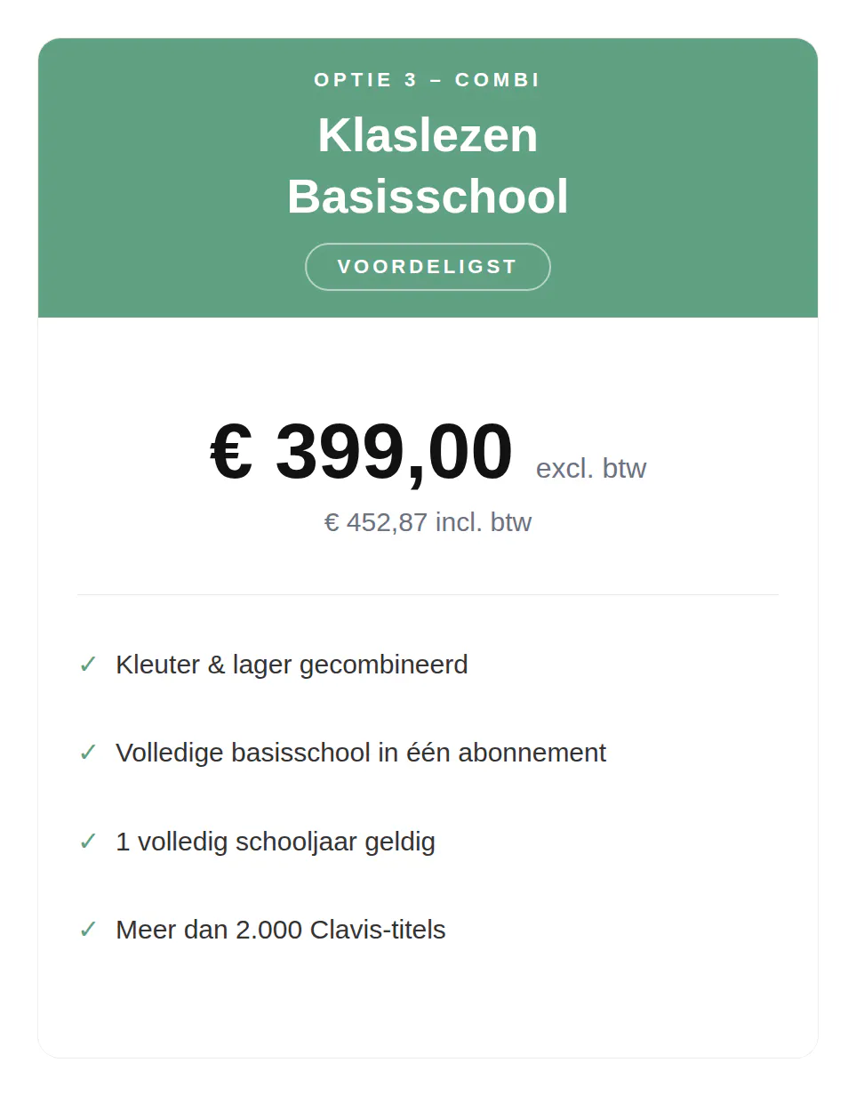 Klaslezen abonnement 2026-2027: kleuterschool + lagere school