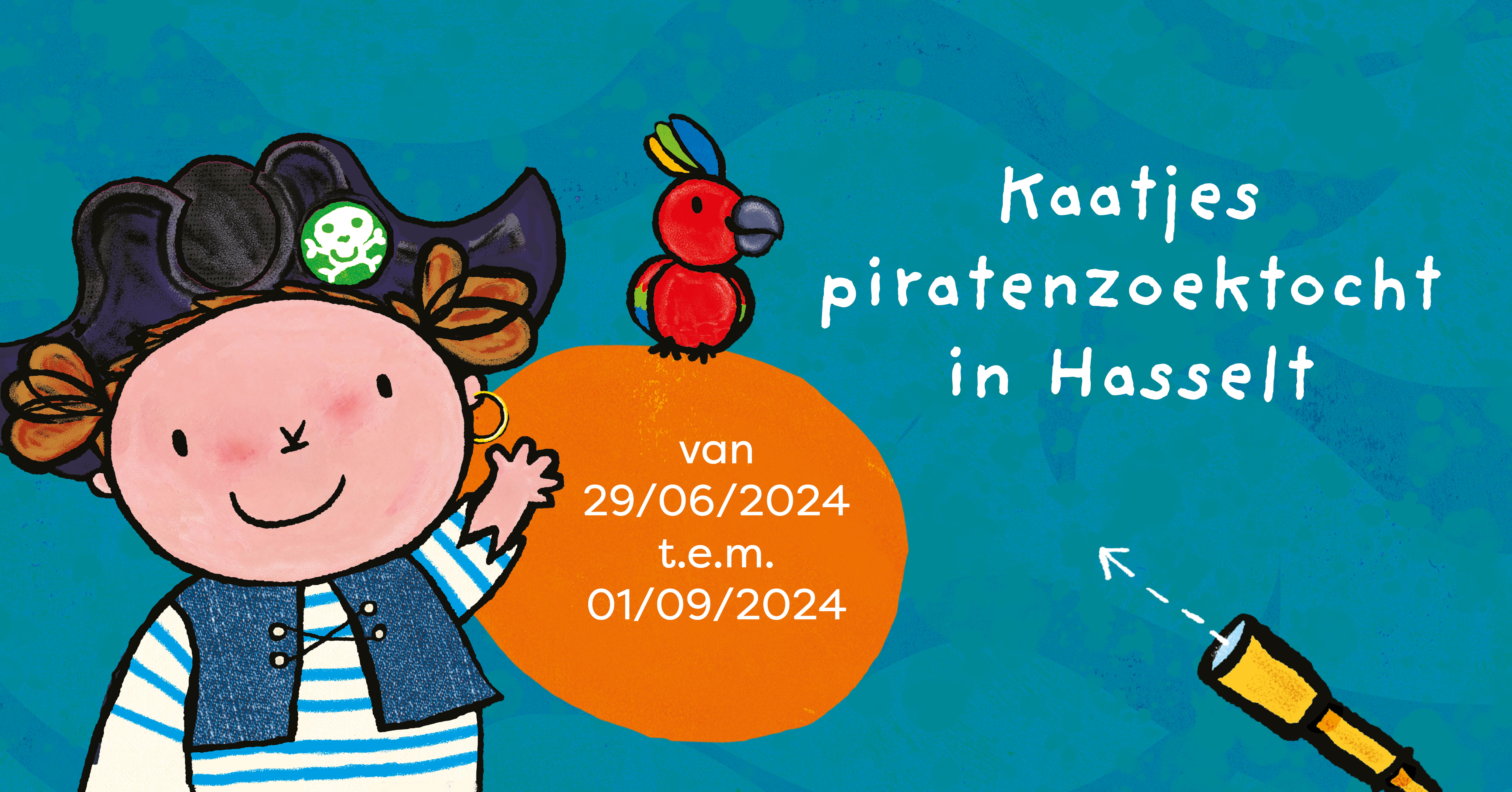 Eventbanner voor Kaatjes grote piratenzoektocht in Hasselt.