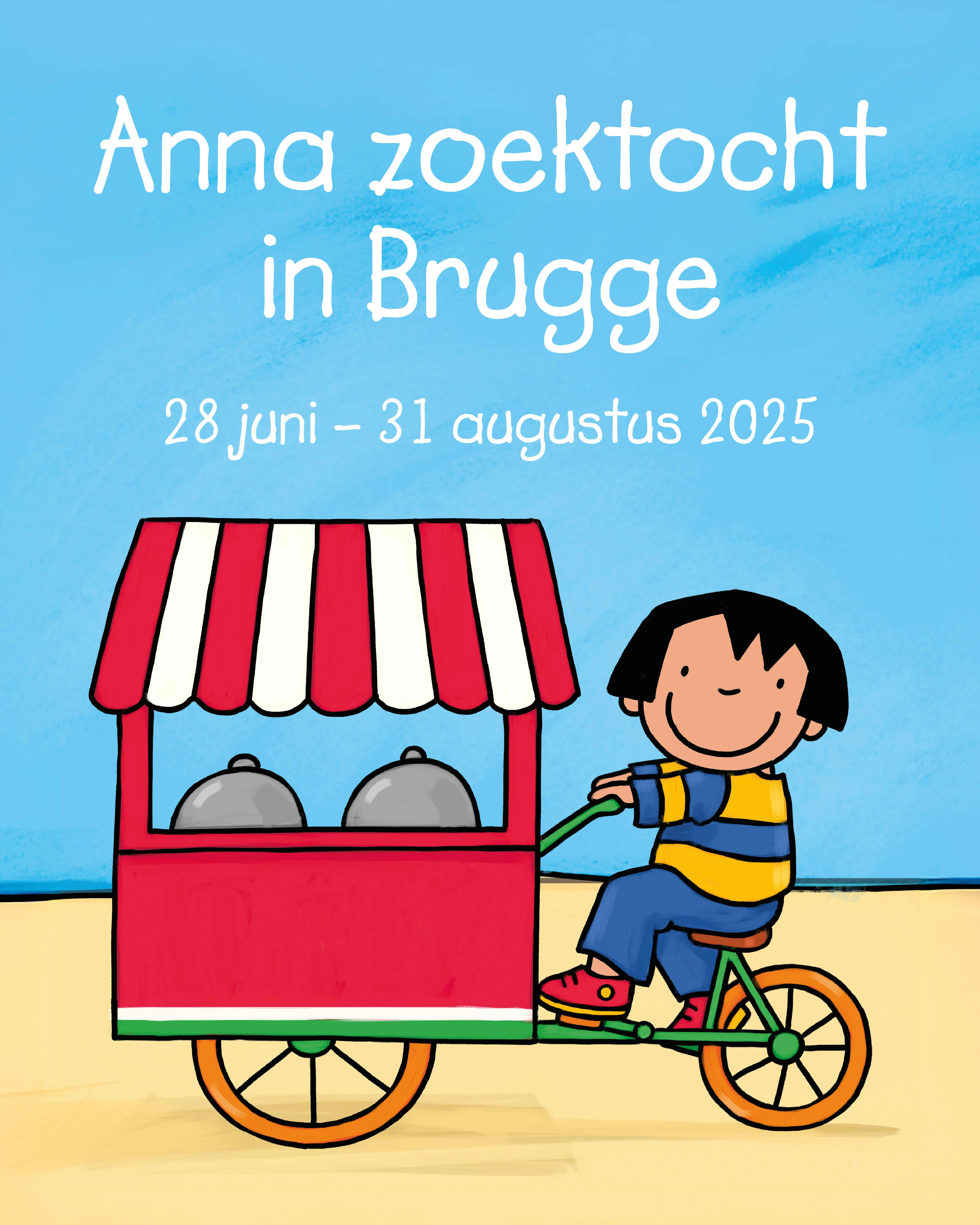 illustratie van Anna die fietst op een ijskarretje aan zee