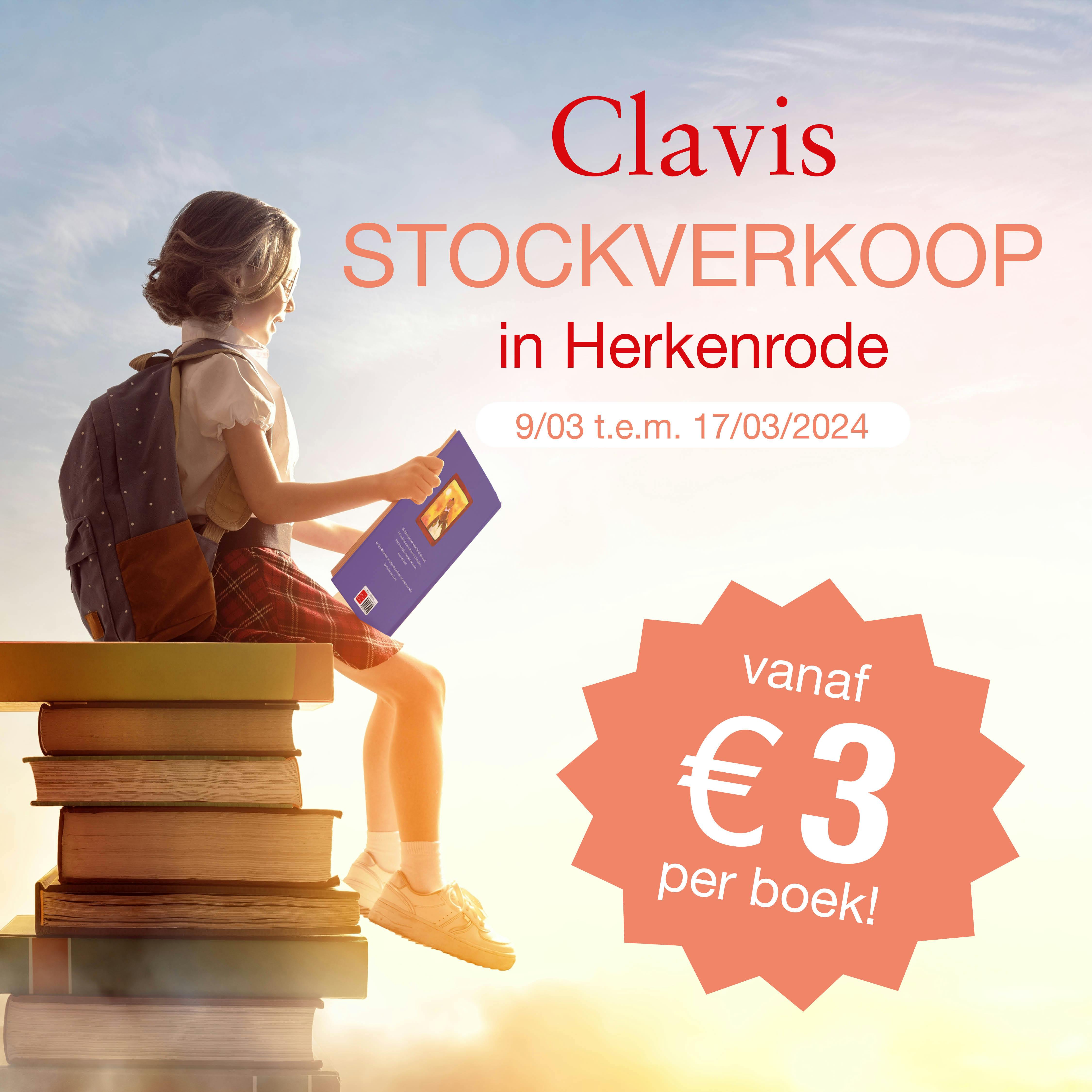 Afbeelding om de stockverkoop van Clavis Uitgeverij aan te kondigen in Herkenrode