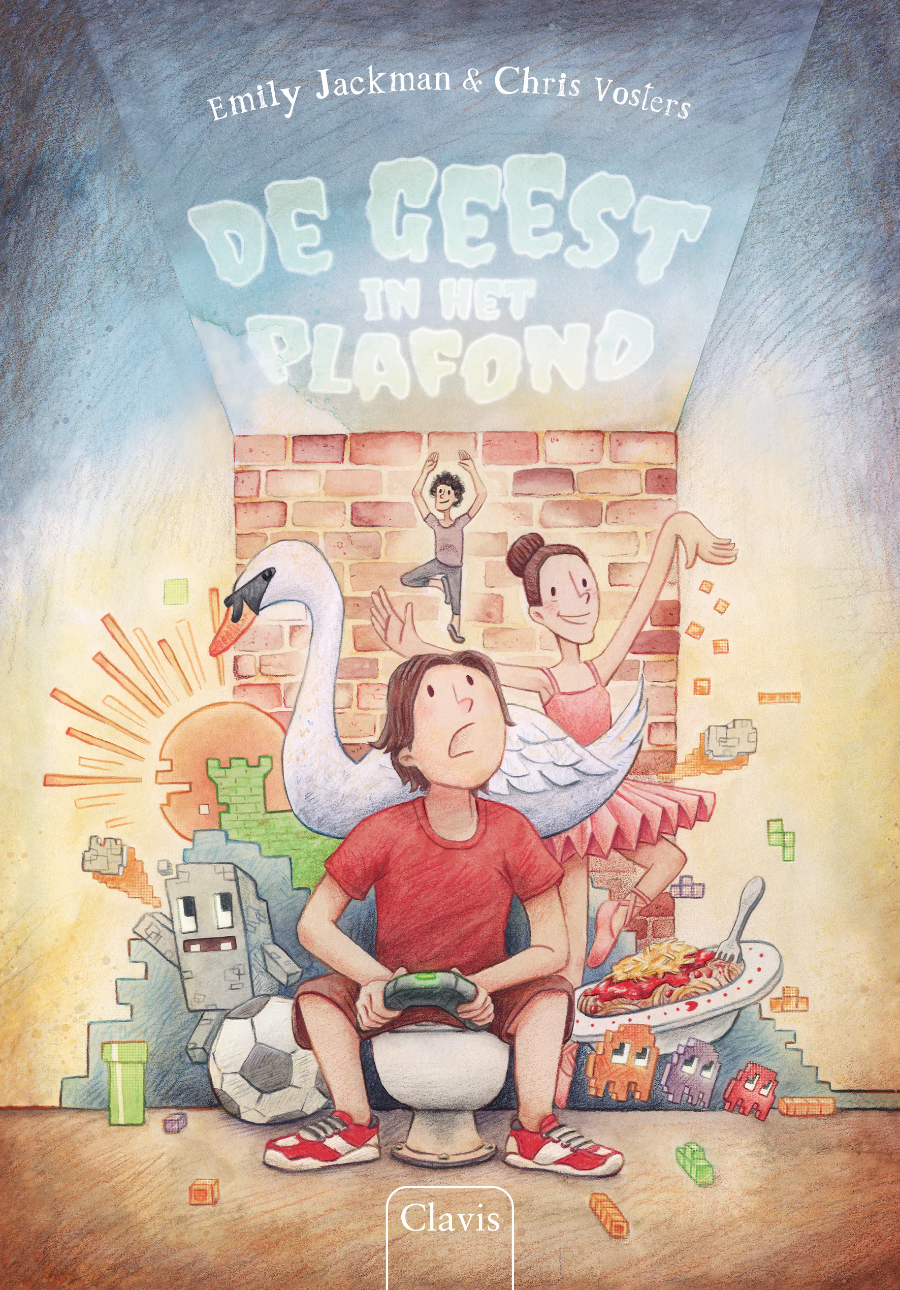 Cover van De geest in het plafond van Emily Jackman, met illustraties van Chris Vosters.