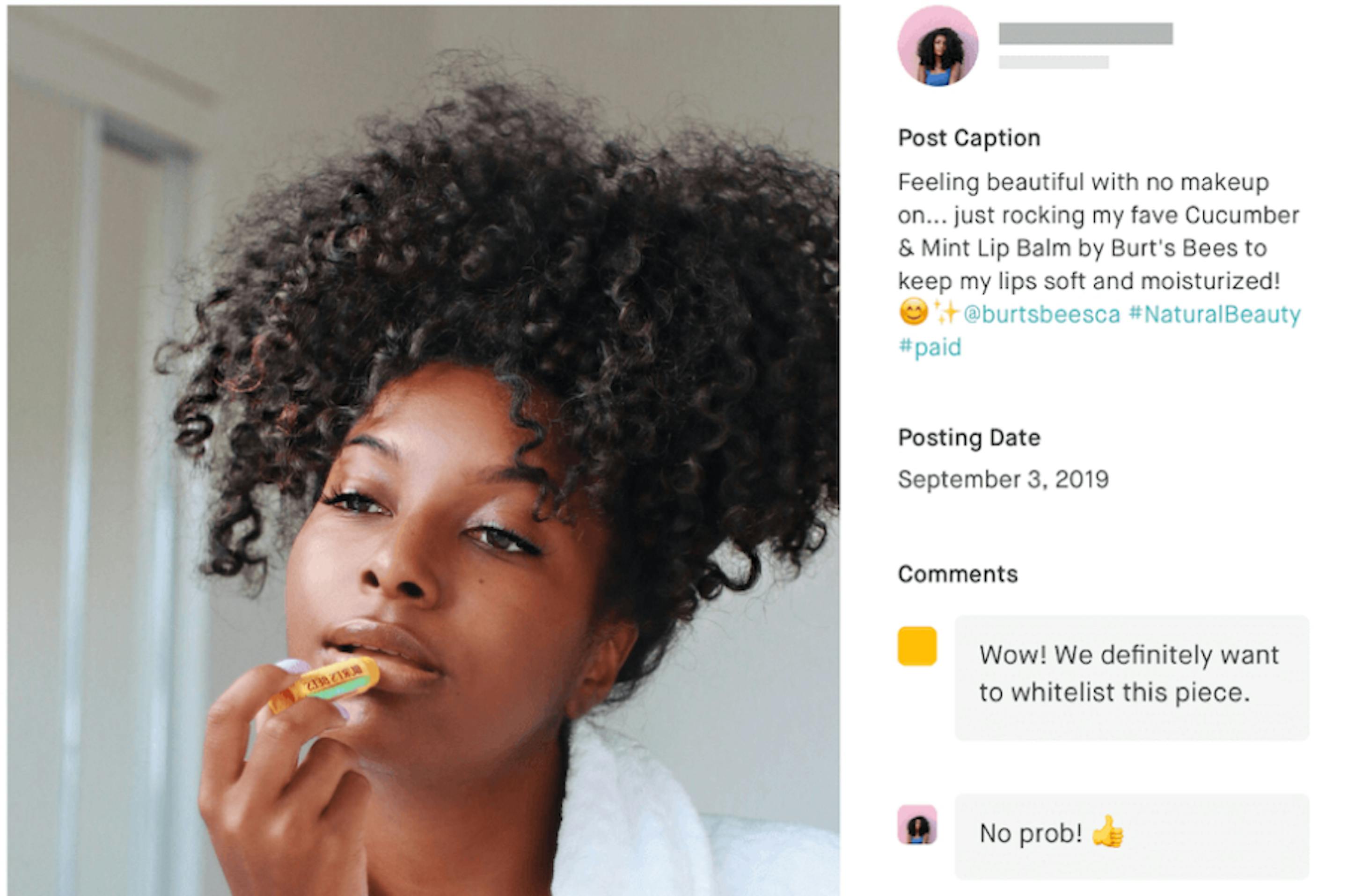 Instagram interface showing woman applying chap stick to lips