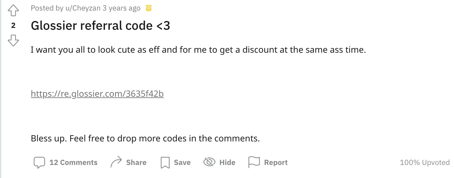 Glossier referral code on reddit