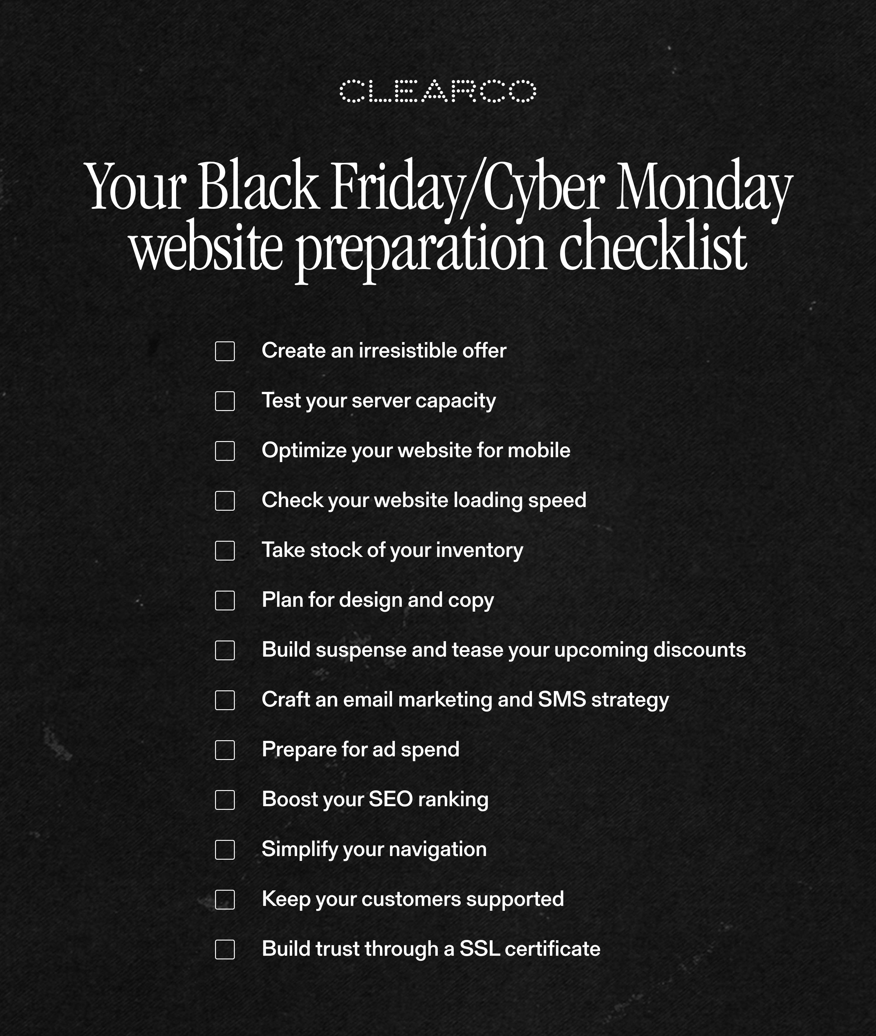 Black Friday Cyber Monday website checklist 