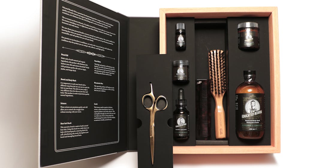 Educated Beards kit showing products inside