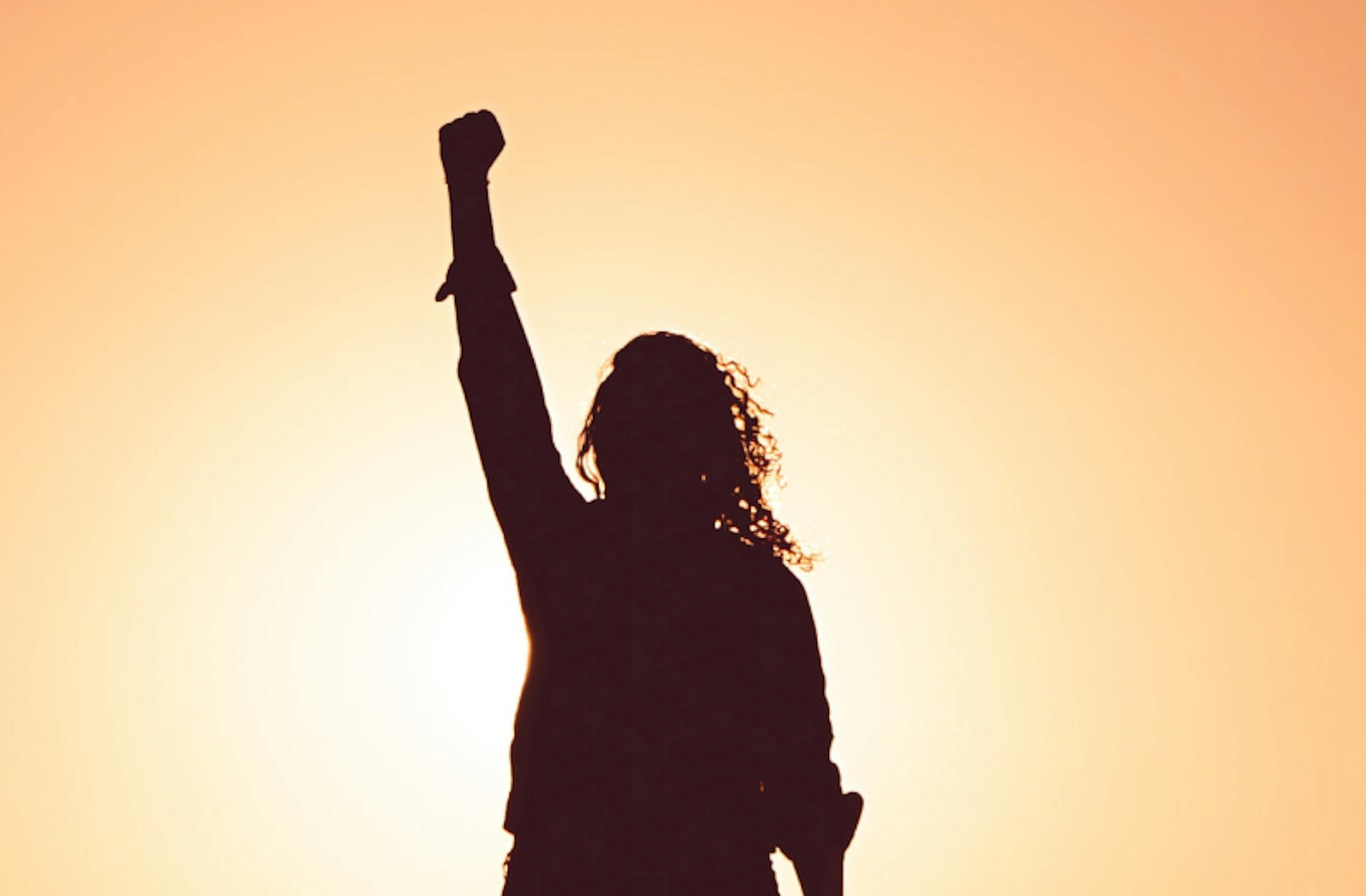 silhouette of person raising fist