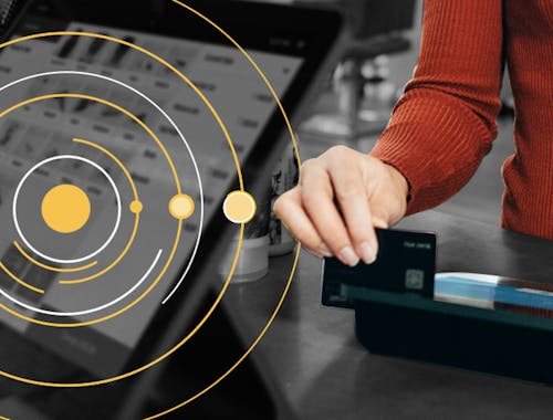 Credit card is being swiped in a transaction