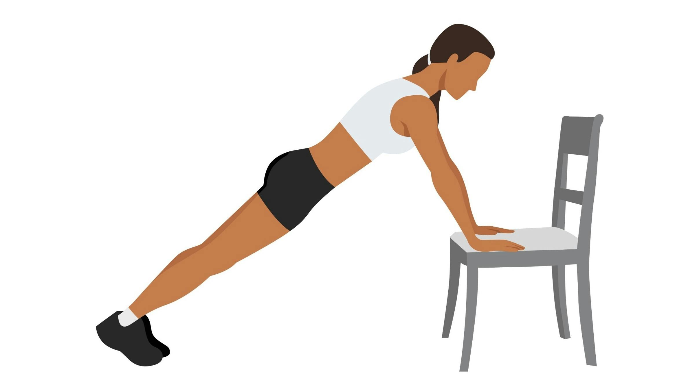 Modified plank on chair or bench exercise illustration
