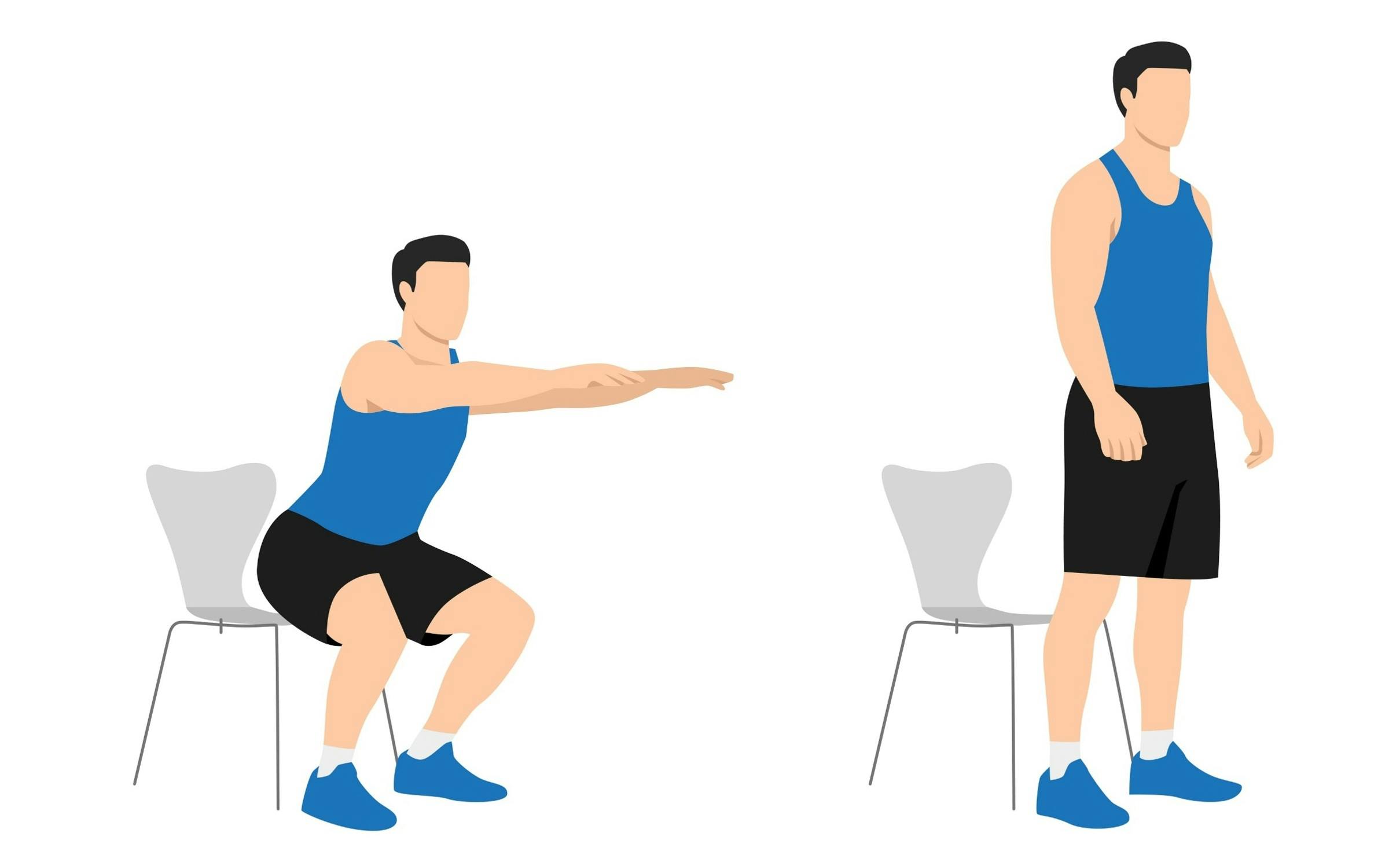 Squat to chair or bench exercise illustration