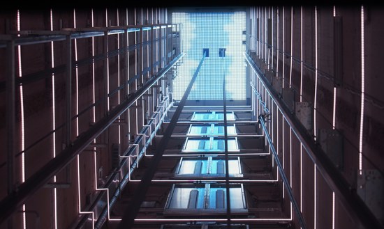 The view looking up in lift shaft