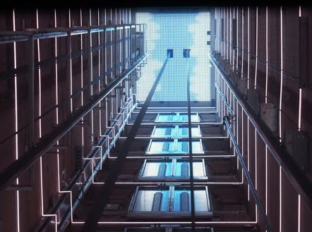 The view looking up in lift shaft