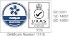 ALCUMUS ISOQAR Logo, UKAS Symbol and the Clear Safety certificate number 19118