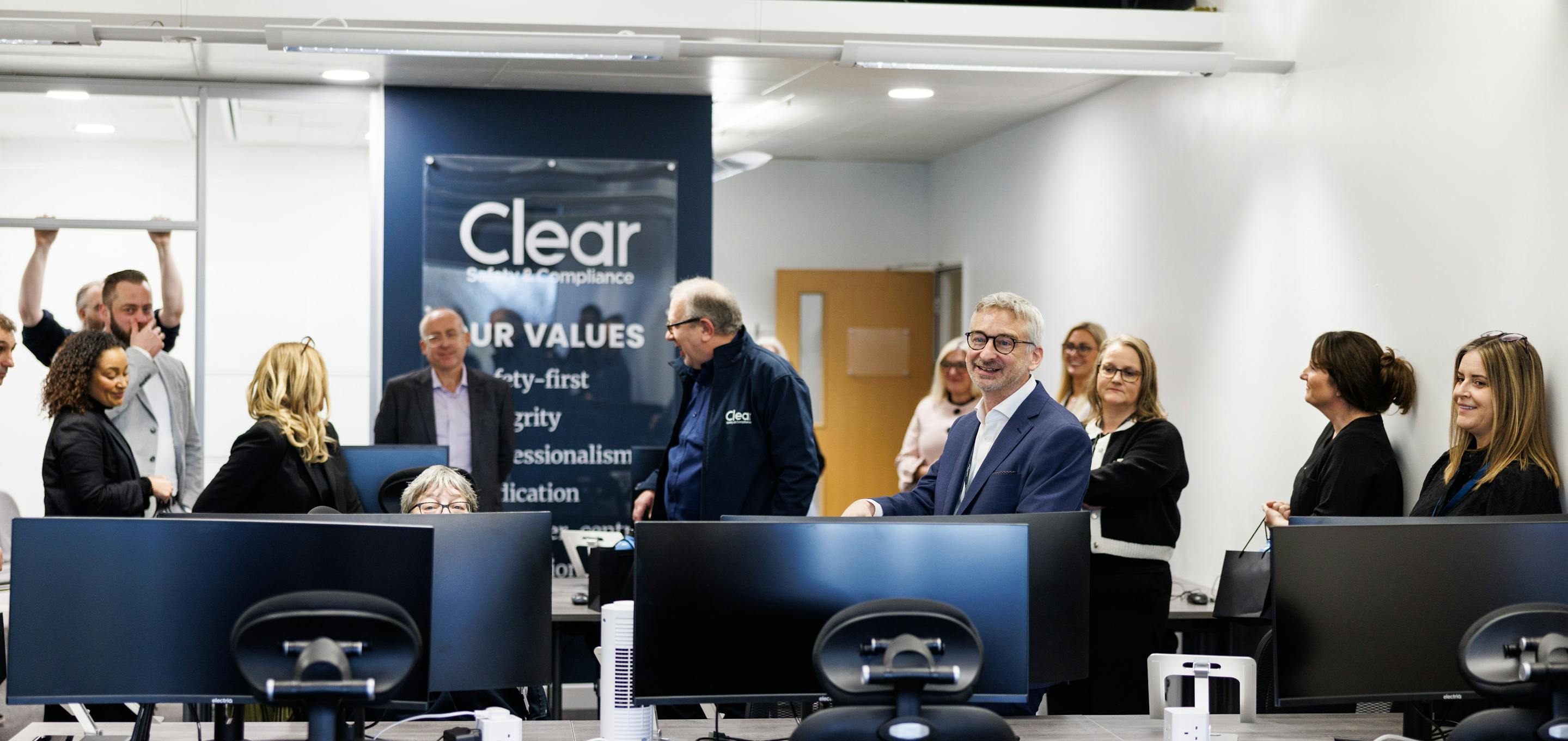 Stuart Letley and members of the Clear Safety team in new office