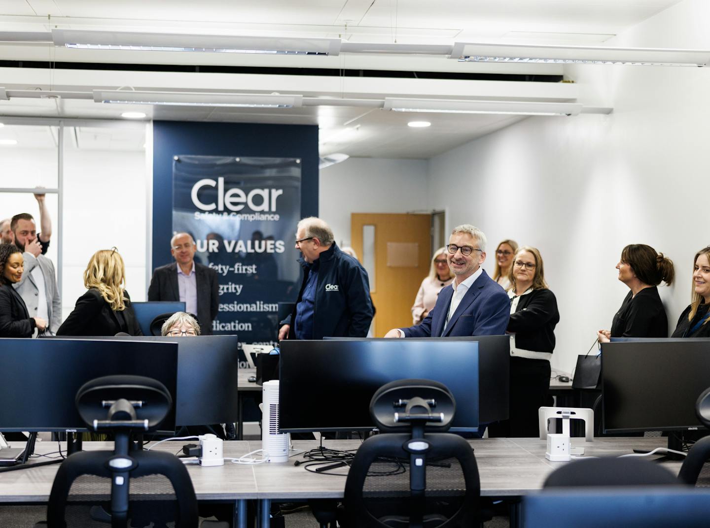 Stuart Letley and members of the Clear Safety team in new office