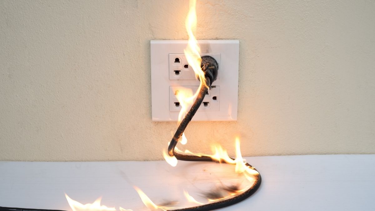 Plug socket on fire
