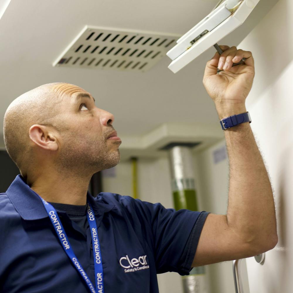 Clear Safety inspector Andy visually checking ceiling vent