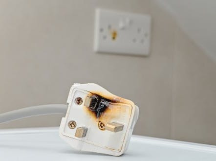 burned electrical plug