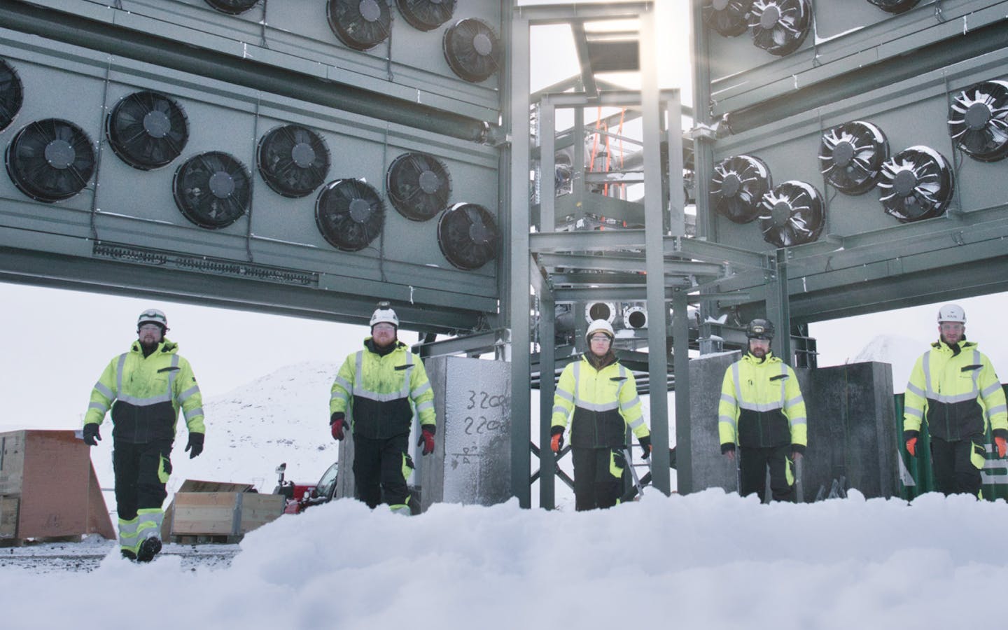 Climeworks team in front of Orca plant