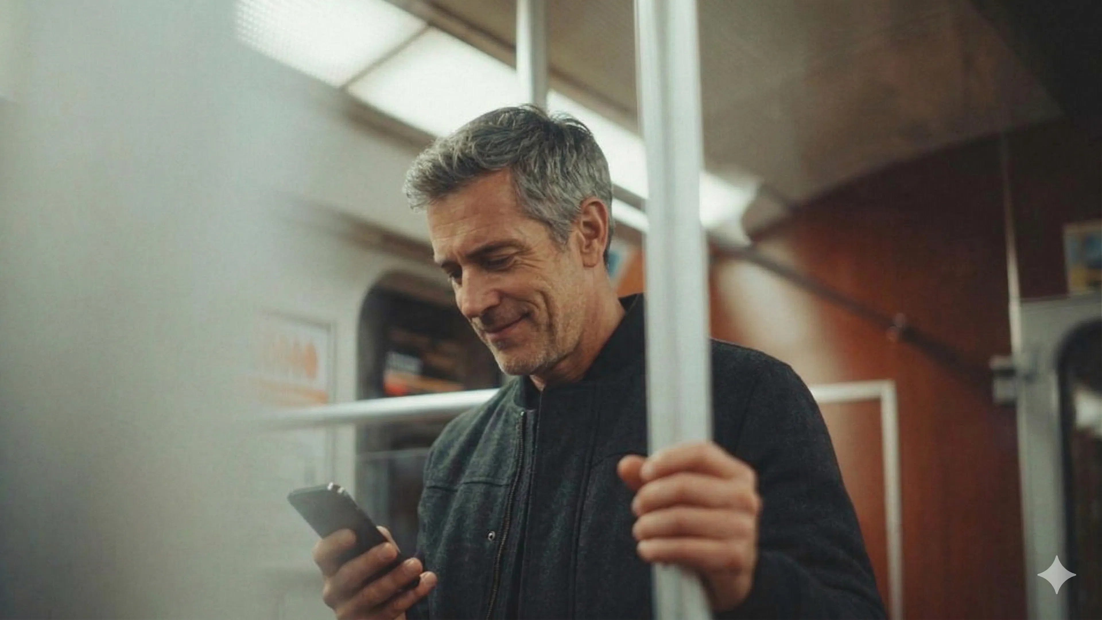 man in subway looking at his phone