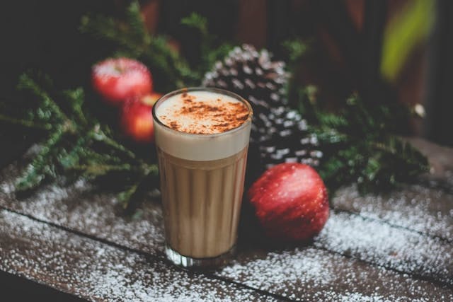 coffee and a holiday garland