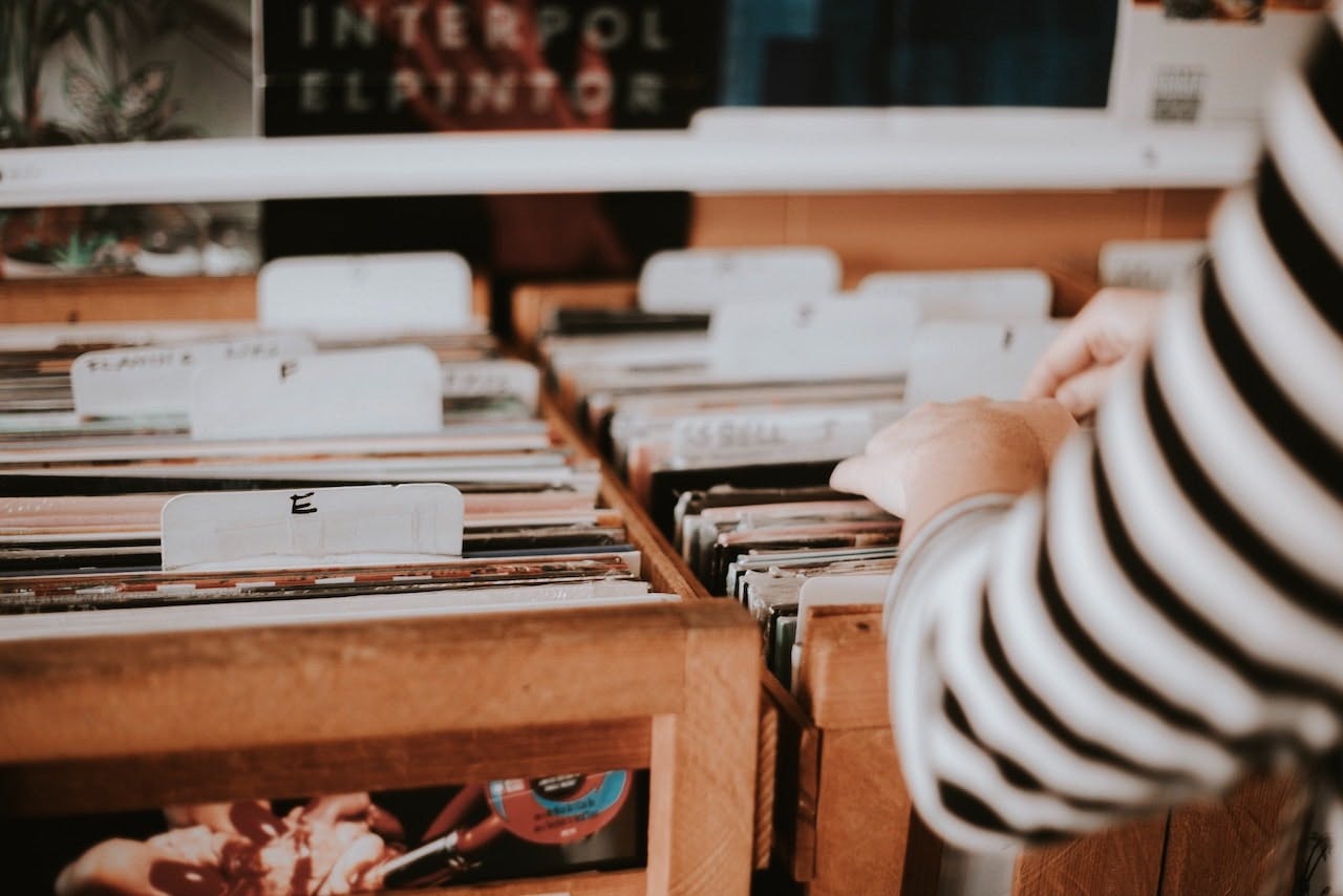 looking through music record folders