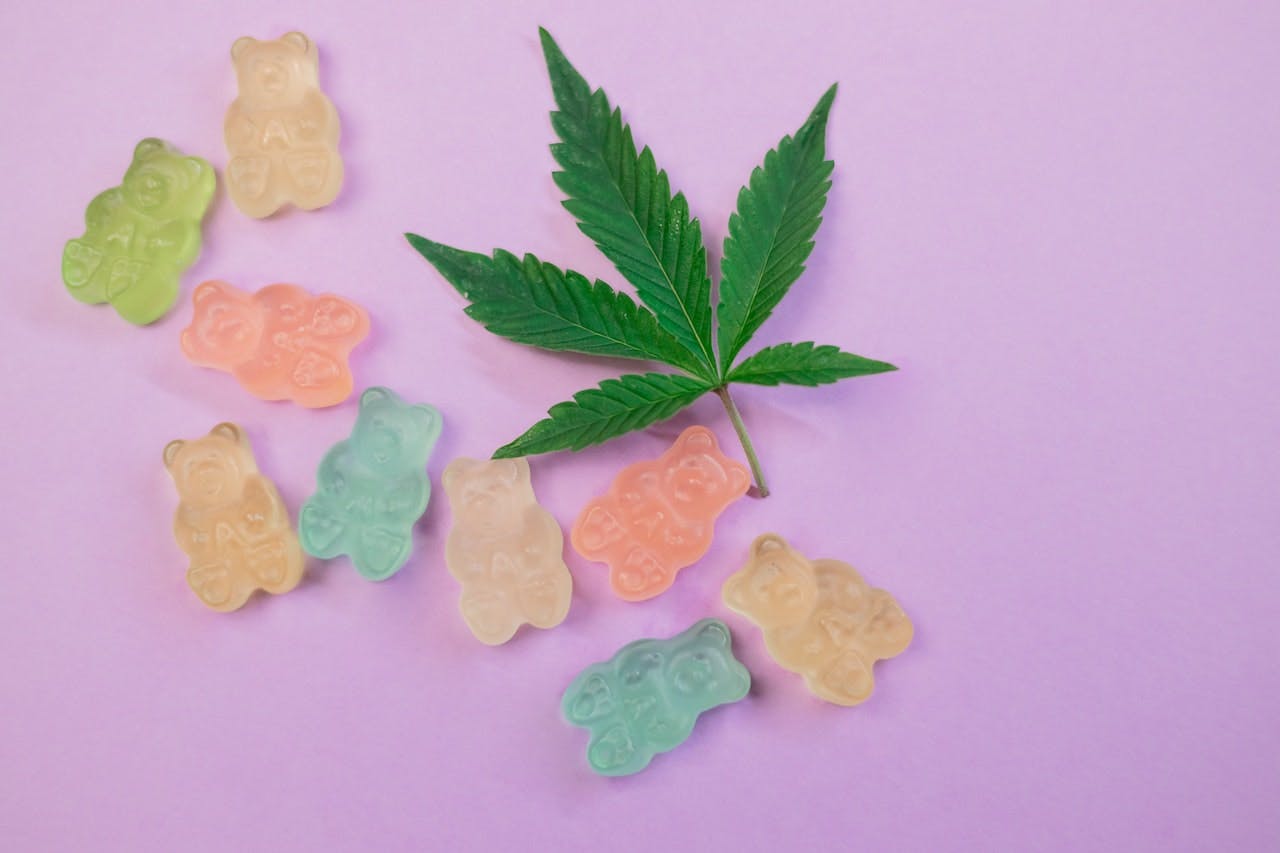 marijuana leaf and gummy bears
