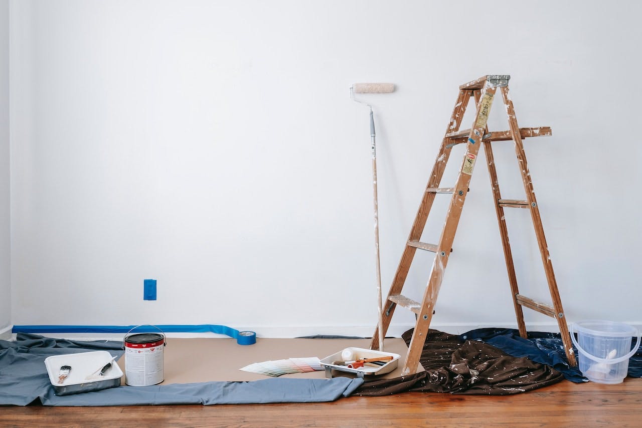 ladder and painting equipment