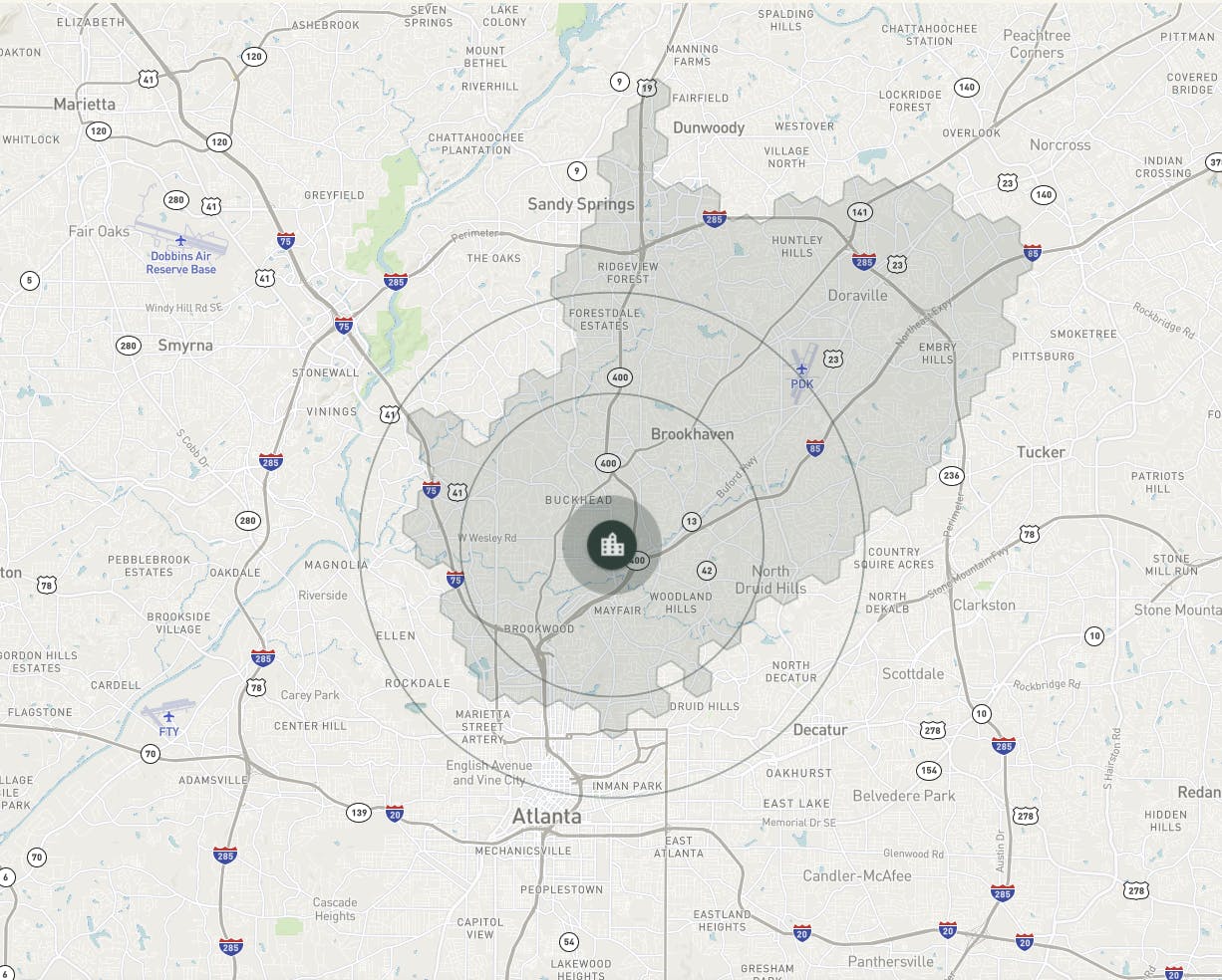 Map of Atlanta around Buckhead