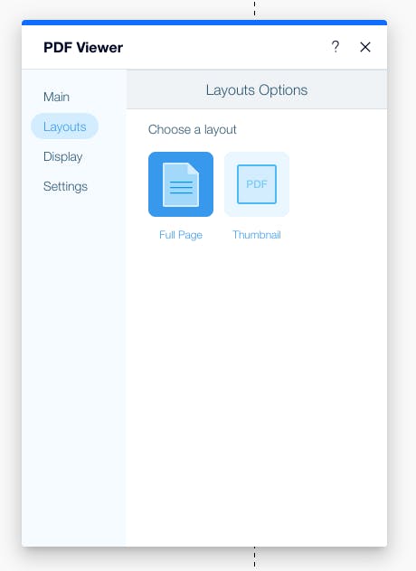 Wix PDF viewer app layout settings