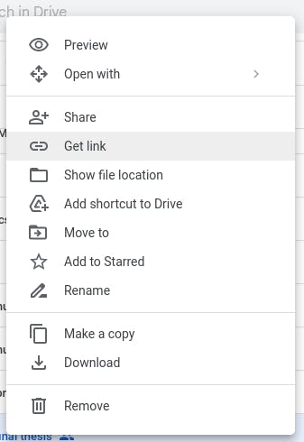 Right click on Google Drive document