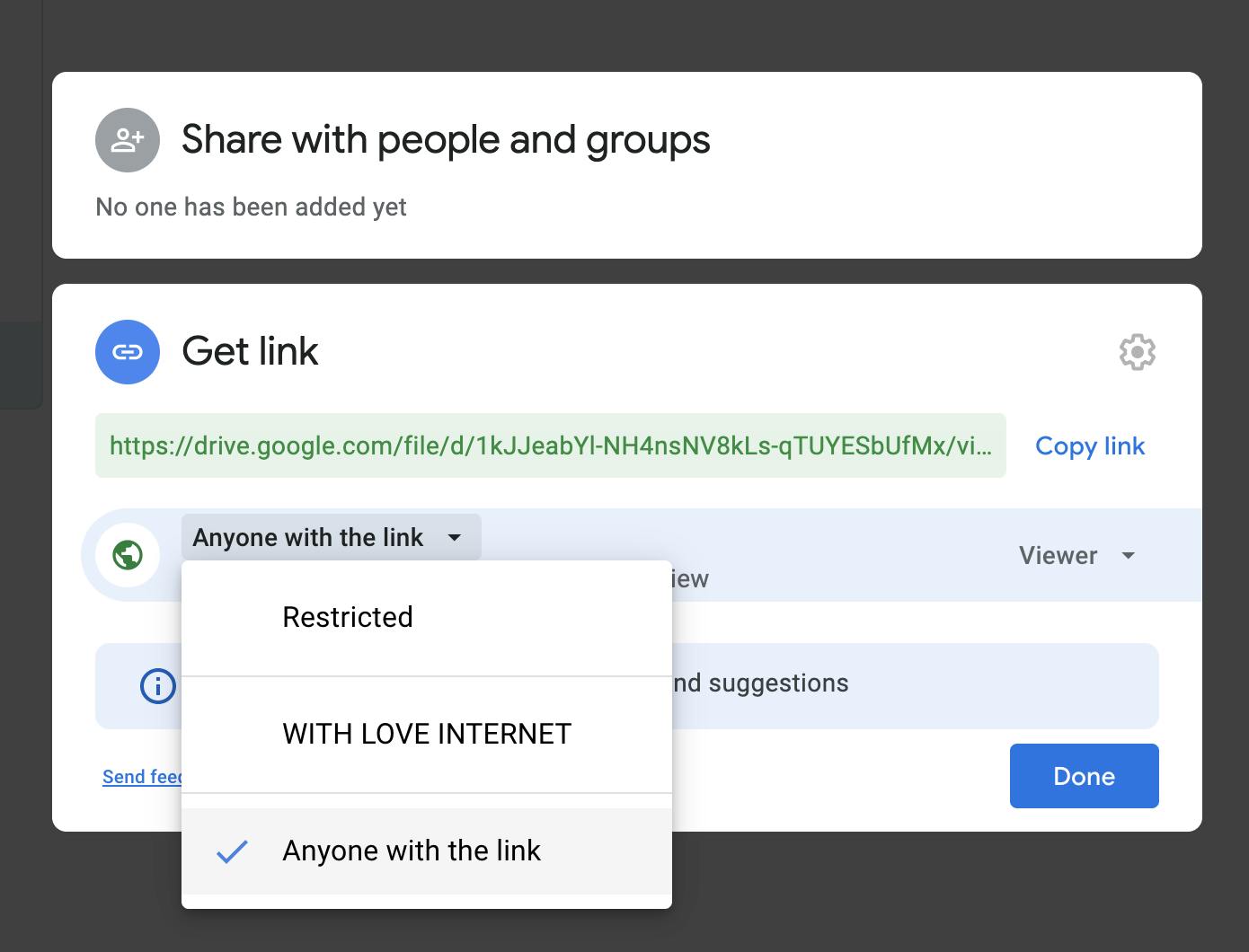 Change the visibility of a file inside Google Drive