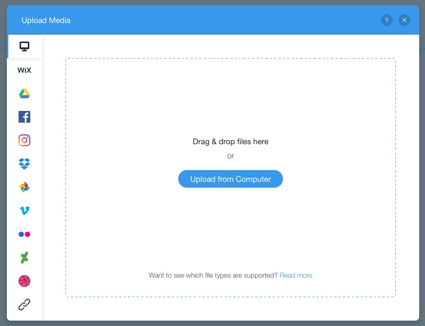 Wix popup for uploading media 