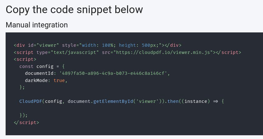 Copy code snippet from CloudPDF
