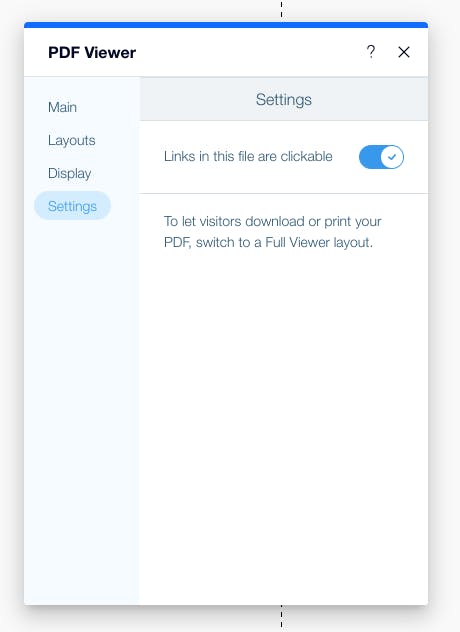 Wix PDF viewer app internal links settings