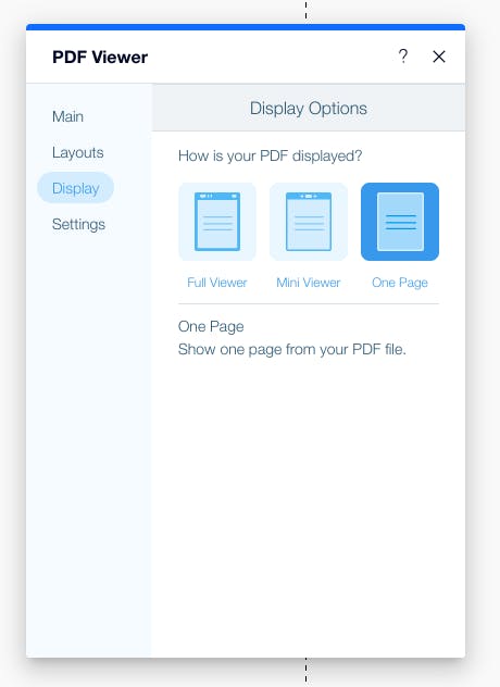 Wix PDF viewer app display options