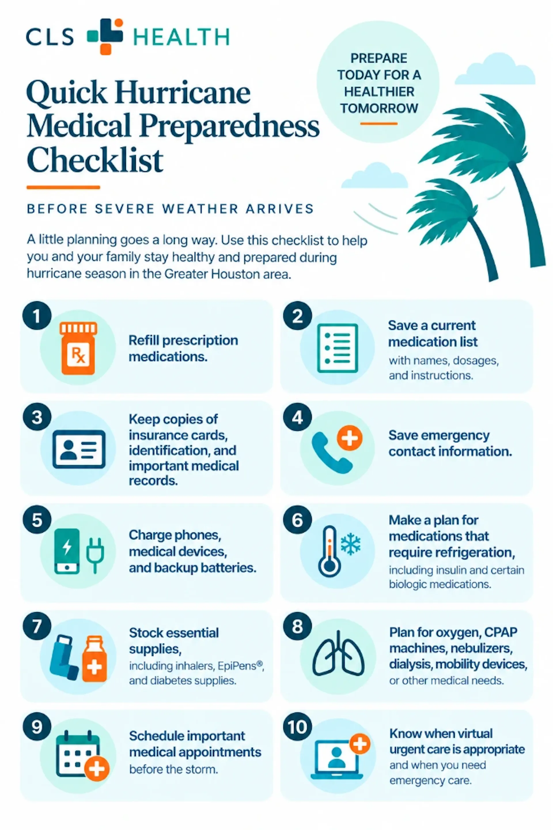 An infographic of a checklist to prepare for incoming hurricanes.