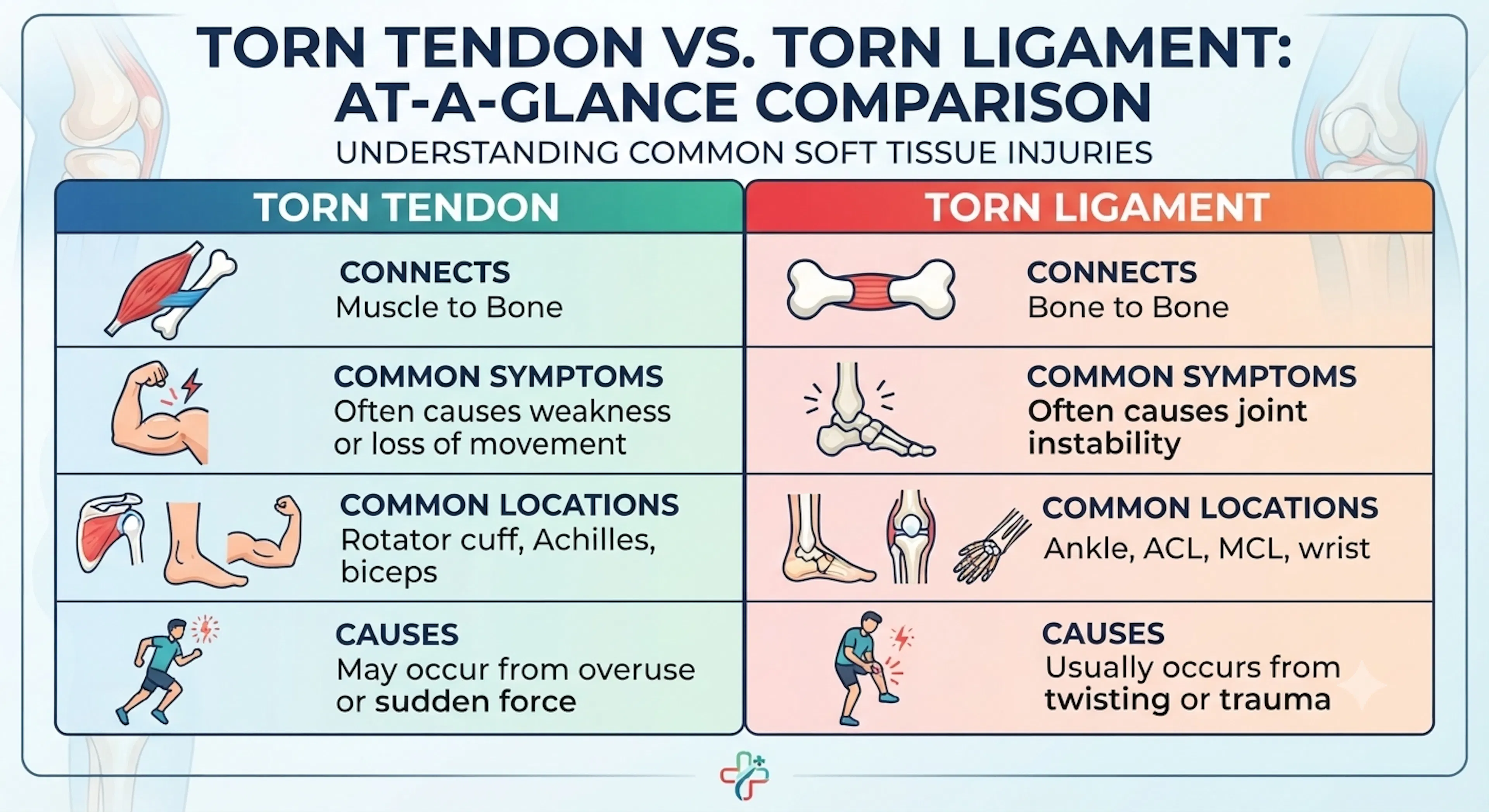Torn Tendon vs Torn Ligament Chart | CLS Health