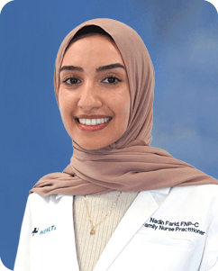Nadin Farid, FNP-C, is a board-certified family medicine nurse practitioner practicing in Clear Lake.