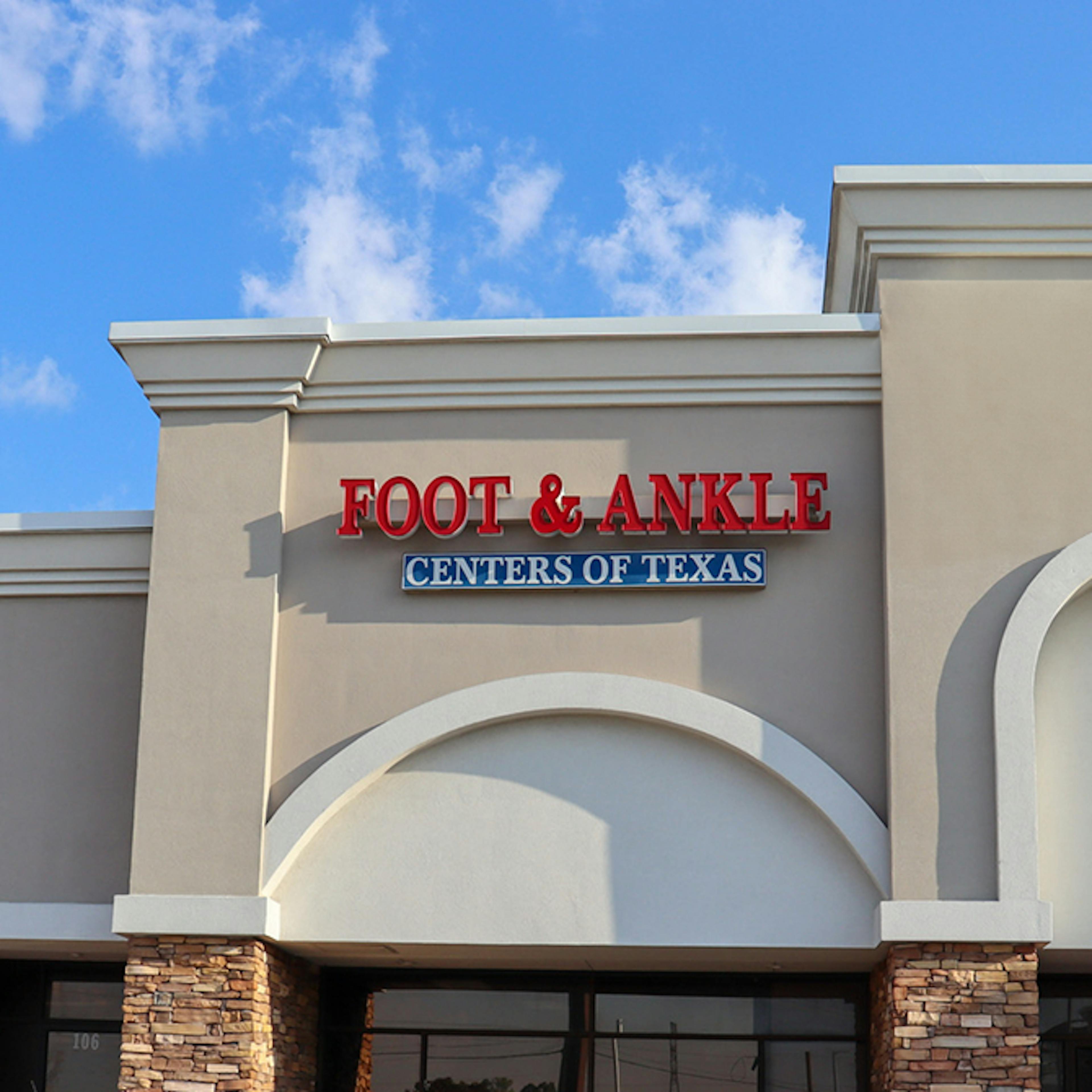 Exterior view of CLS Health Podiatry Associates - League City Gulf Freeway, featuring a welcoming entrance and clear signage for foot and ankle care services.