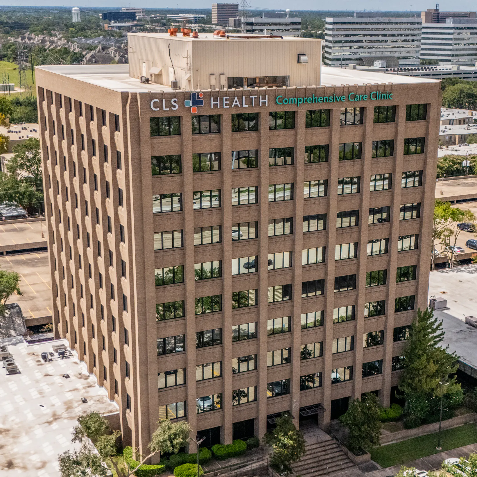 Exterior view of CLS Health Comprehensive Care Clinic - Houston Galleria, offering primary and specialty care services.