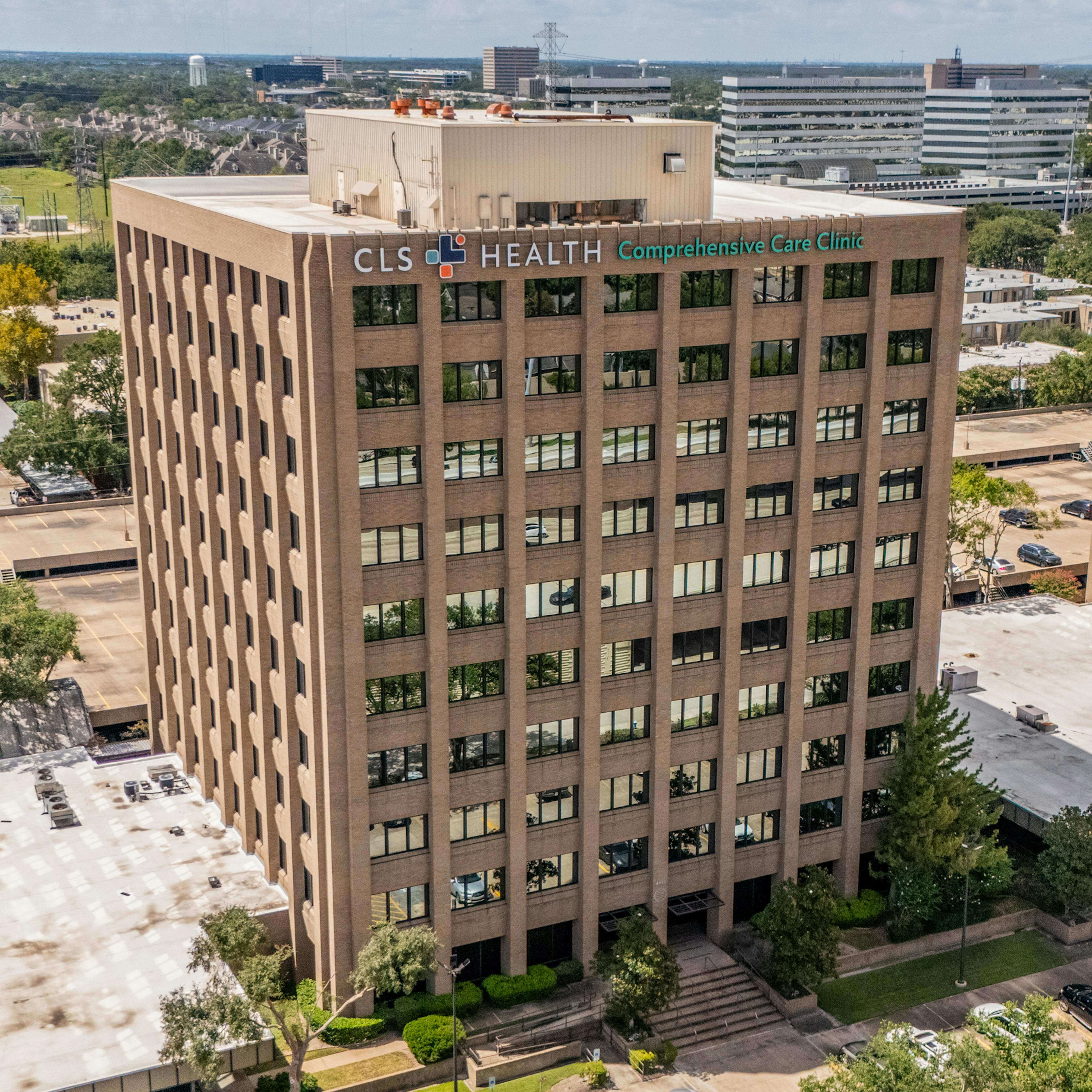 Exterior view of CLS Health Comprehensive Care Clinic - Houston Galleria, offering primary and specialty care services.