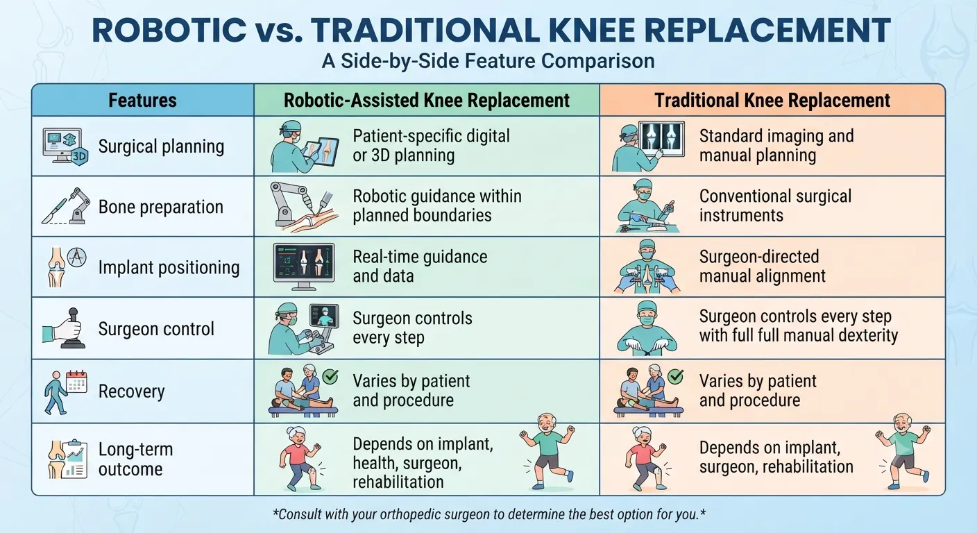 Robotic vs. Traditional Knee Replacement Comparison Chart | CLS Health