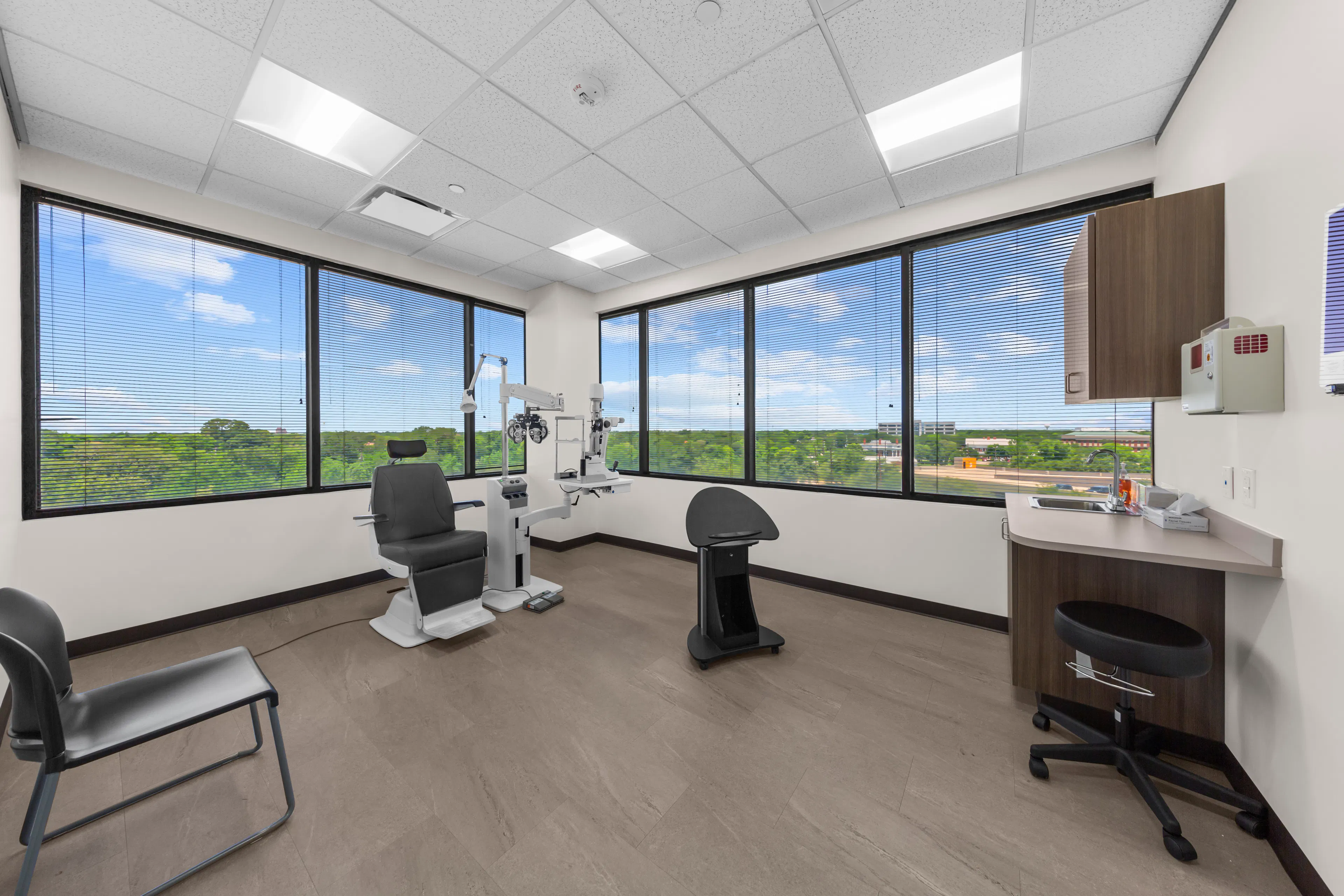 The exam room of the CLS Health eye care clinic in Sugar Land, TX.